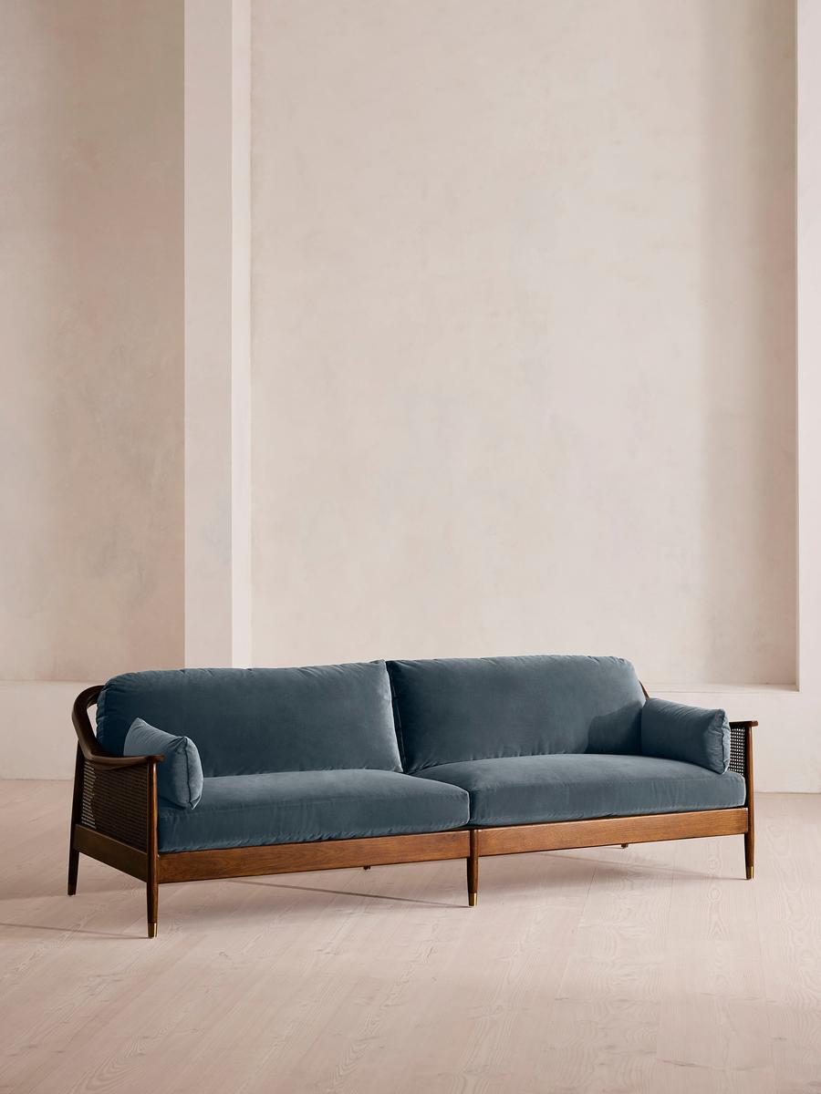 Atlanta Four Seater Sofa, Velvet, Grey Blue