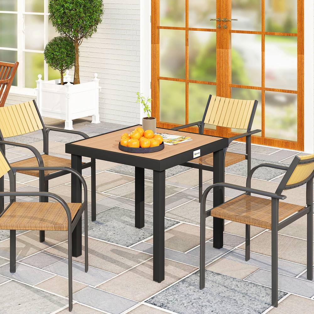 OUTSUNNY 78 cm Garden Dining Table for 4, Square Outdoor Side Table, Natural