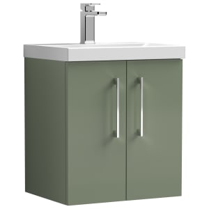 Nuie Arno Satin Green Wall Hung 2 Door Vanity Unit & Basin - 579 x 510mm