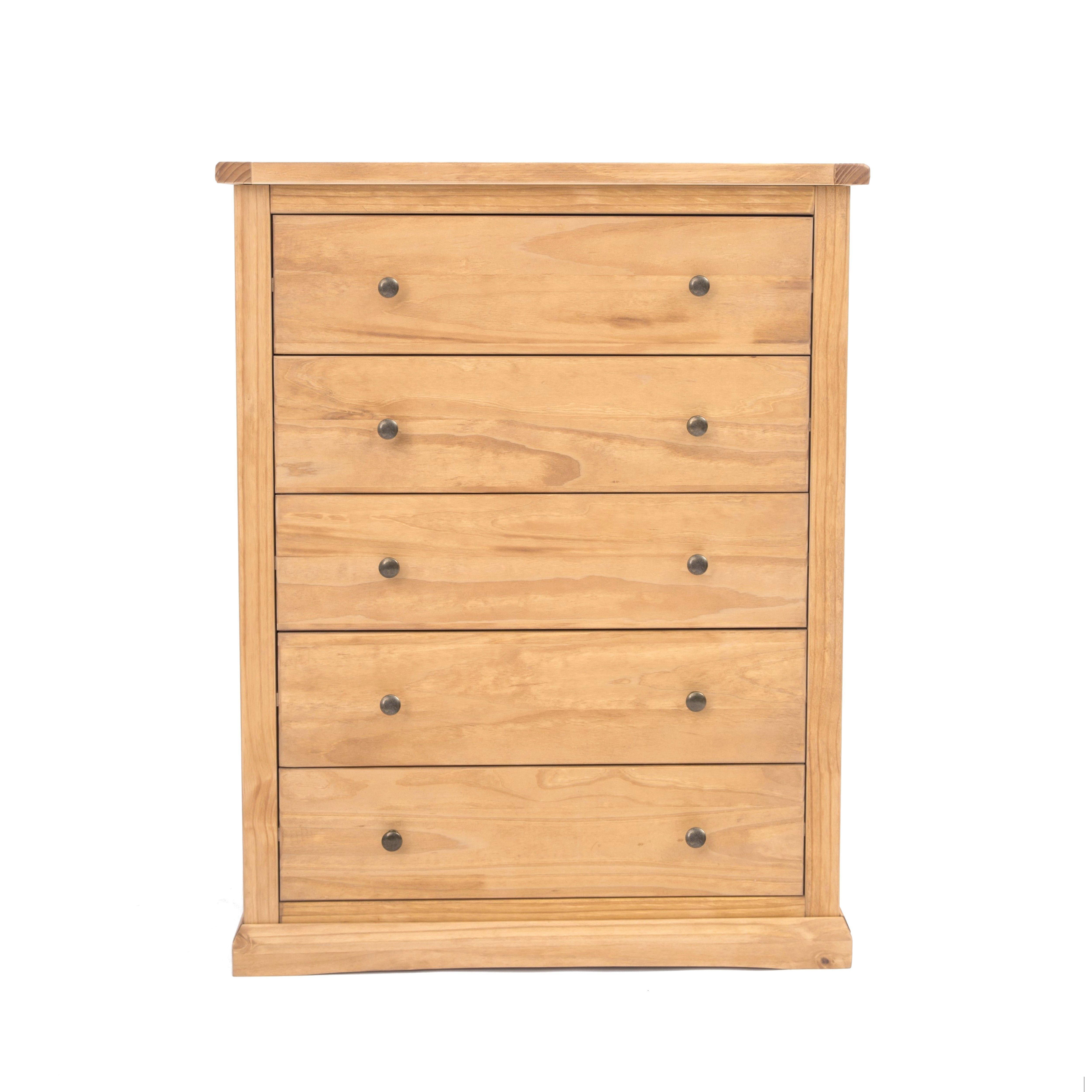 Cabinet Bits Lucca 5 Drawer Chest of Drawers Brass Knob in Light Brown