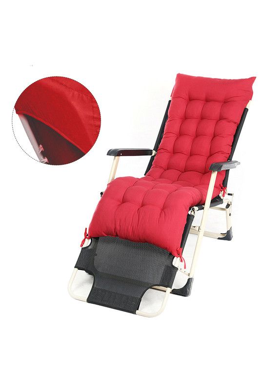Garden Sanctuary 160x50cm Sun Lounger Cushion with Anti-Slip Cover in Red