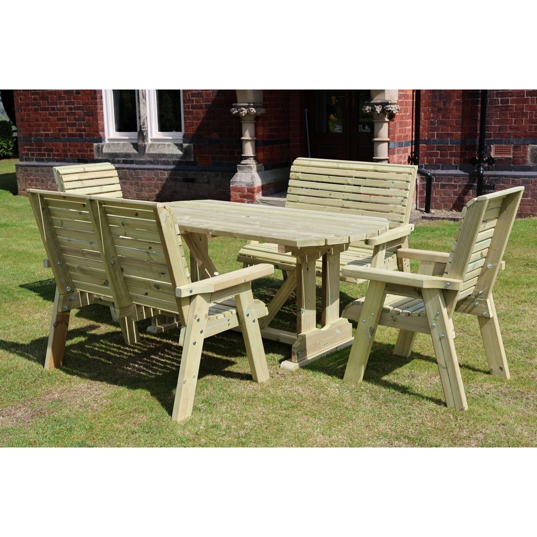 Churnet Valley Garden Furniture Ltd Ergo Dining Set - 1 Table, 2 Bench & 2 Chairs - Min. Assembly Required in Brown
