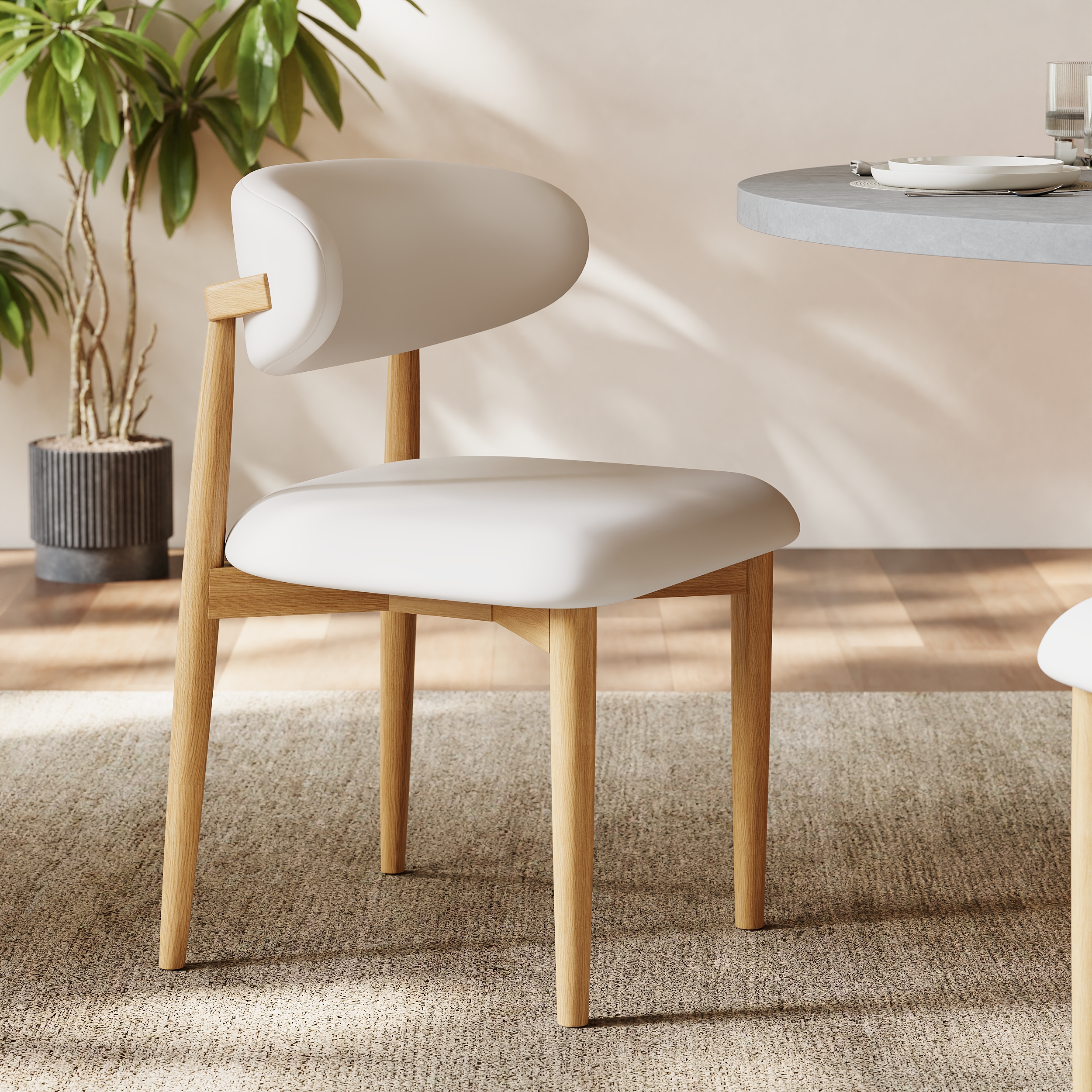 Modern PU Leather Dining Chair with Rubber Wood Legs, 1 Piece