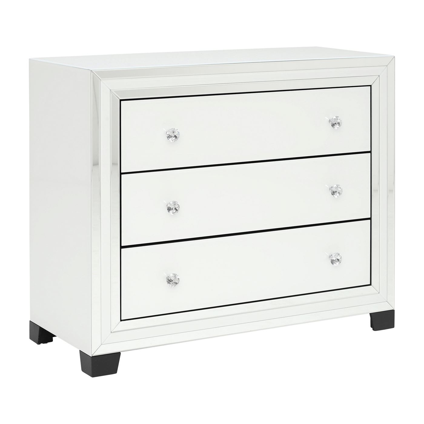 Krystal 3 Drawer Chest, White Glass and Mirror