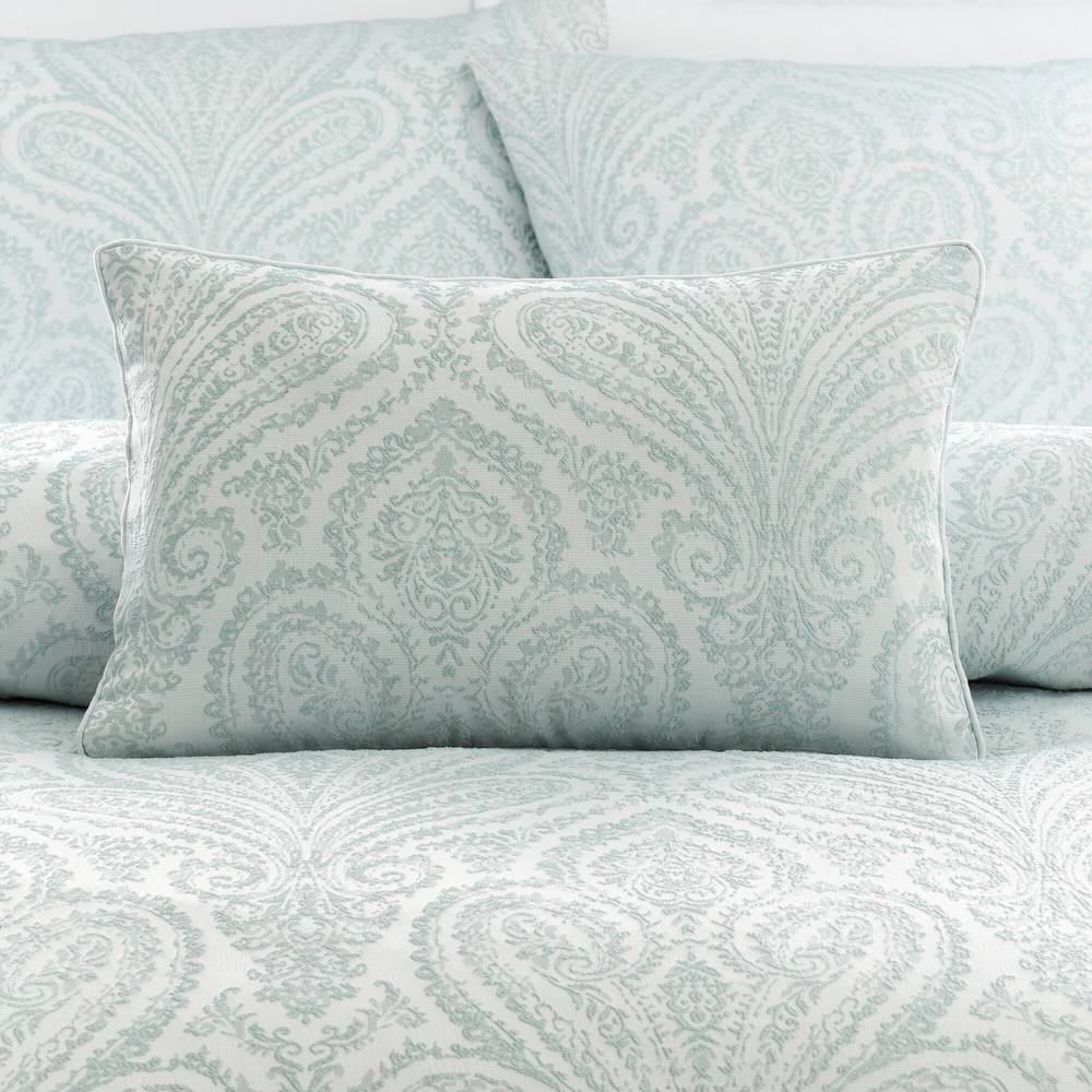 Portfolio Home Montpellier Paisley Jacquard Filled Boudoir Cushion Pillow 32 x 50cm in Light Green