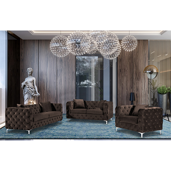 Mills Malta Plush Velour Fabric Sofa Suite In Taupe