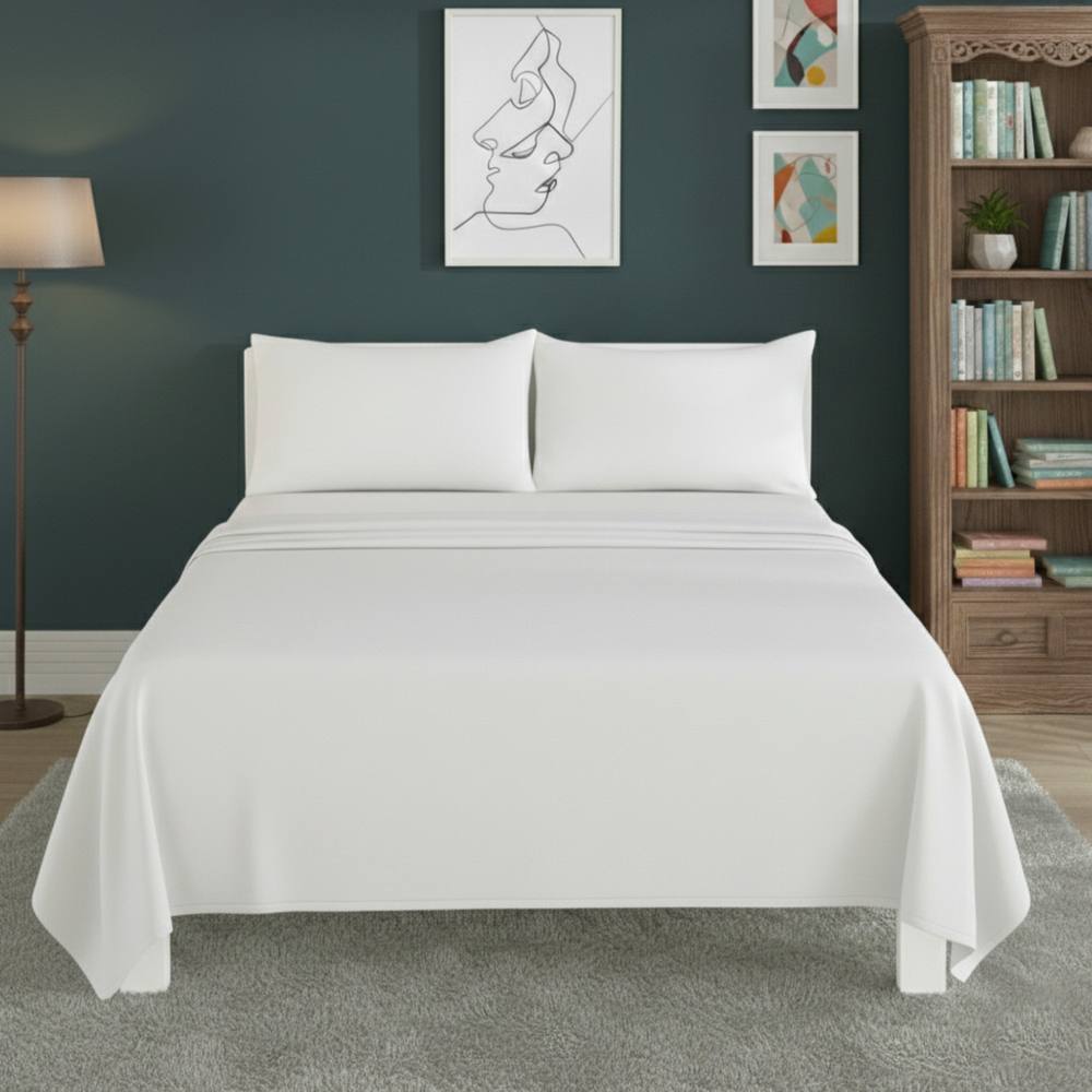 Snug City Easy Care Flat Bed Sheet Polycotton Durable Low Maintenance Bedding in White