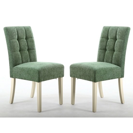 Catria Dining Chair In Olive Green With Cream Legs In A Pair