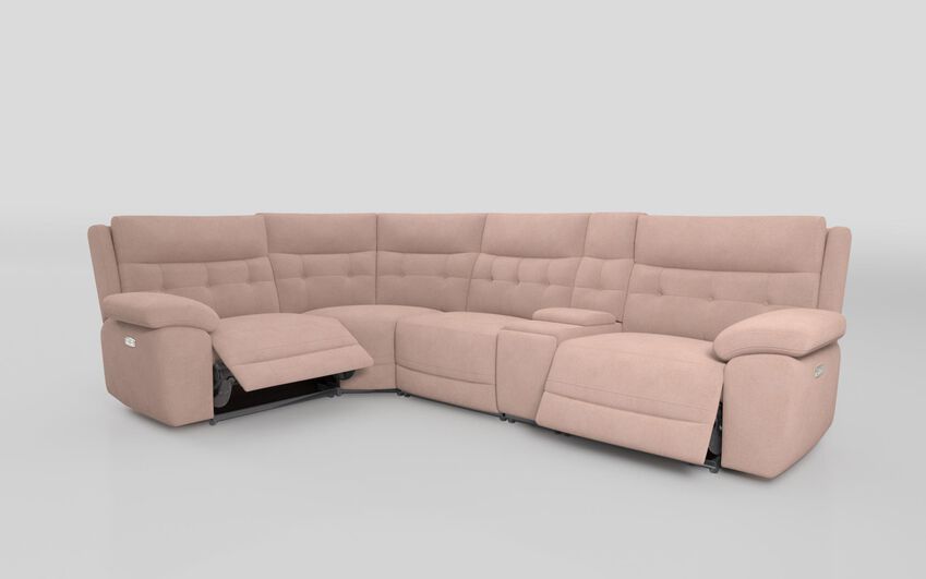 Pink Fabric Belford 1 Corner 3 Power Recliner Sofa with Console and Power Head Tilt