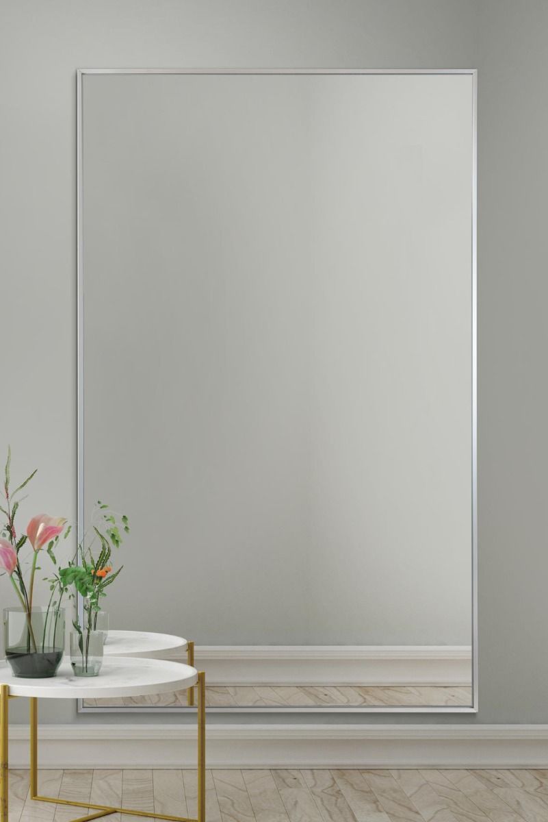 MirrorOutlet Silver Aluminium Edged Wall Leaner Mirror 68" X 43" (174 X 110CM)