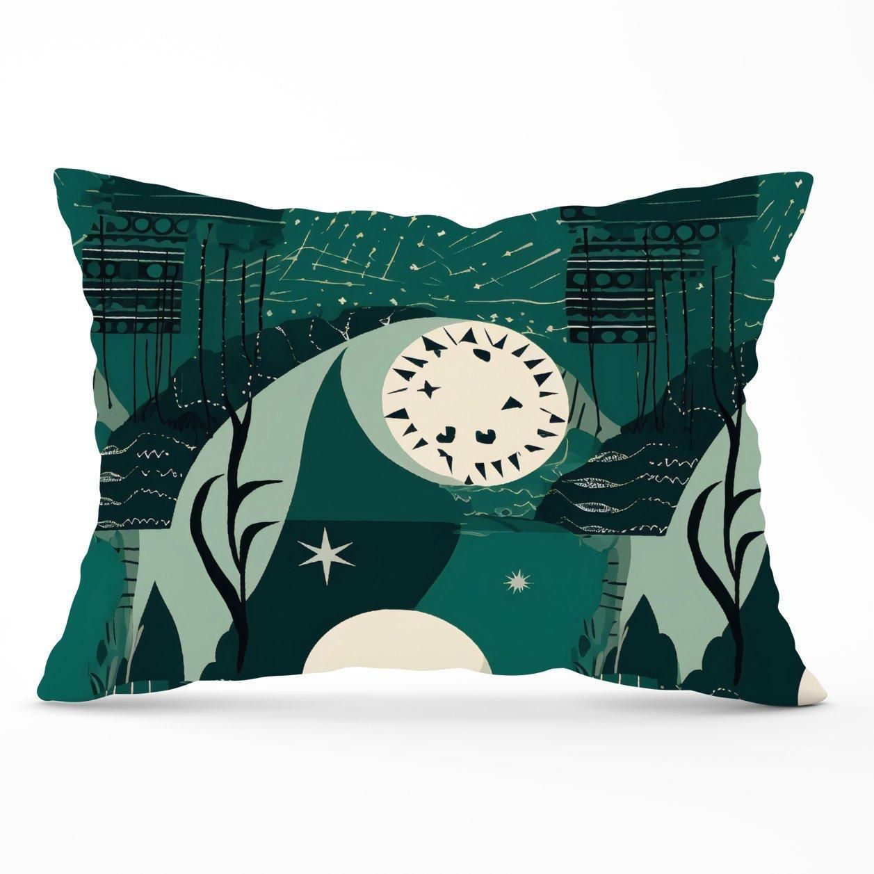 Warren Reed - Designer Abstact Green Cream Moon & Stars Cushions