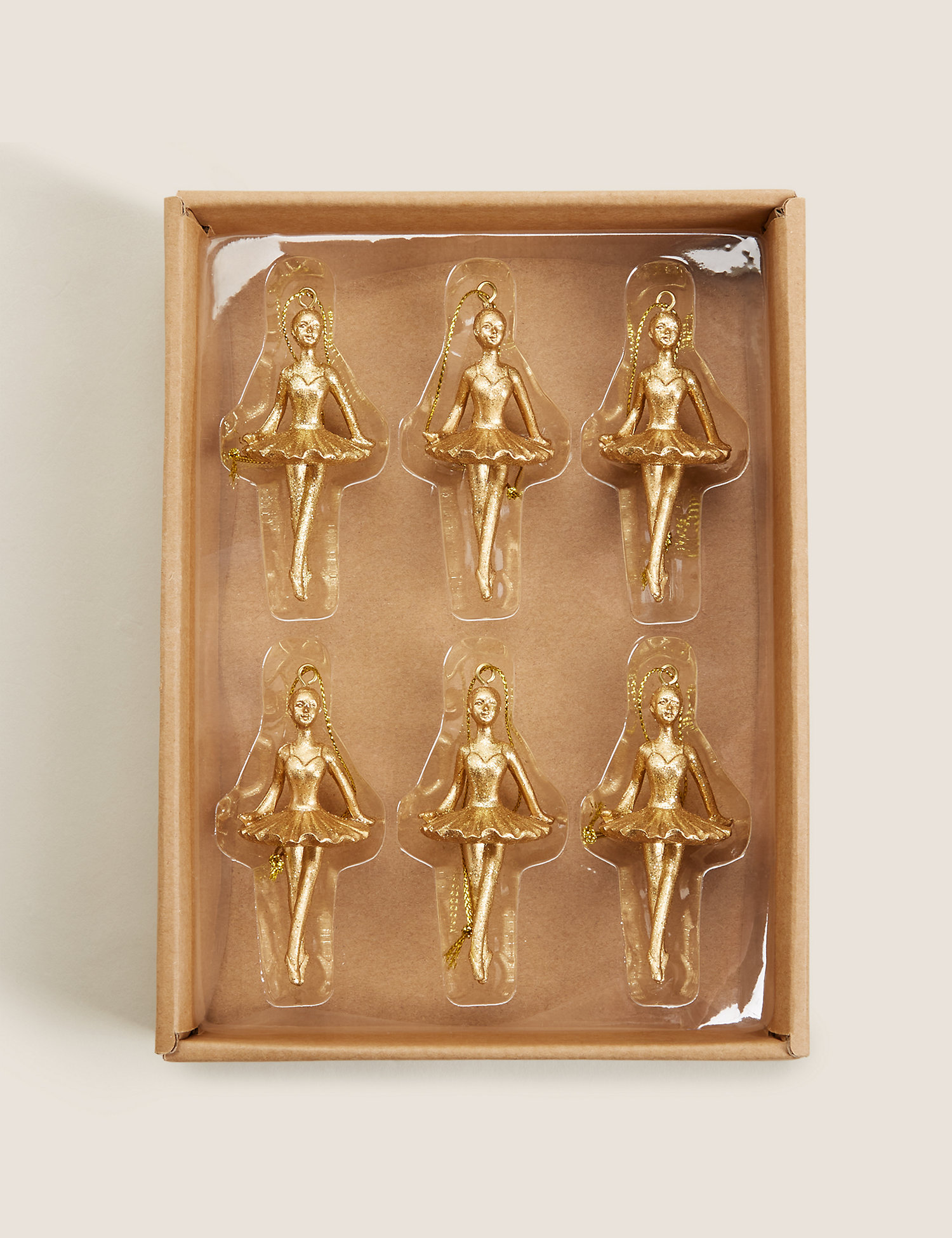 M&S 6 Pack Gold Hanging Ballerina Decorations, Gold