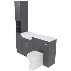 Deccado Padworth Charcoal Grey Left Hand 1500mm Fitted Tower, Vanity & Toilet Pan Unit Combination with Left Hand Basin