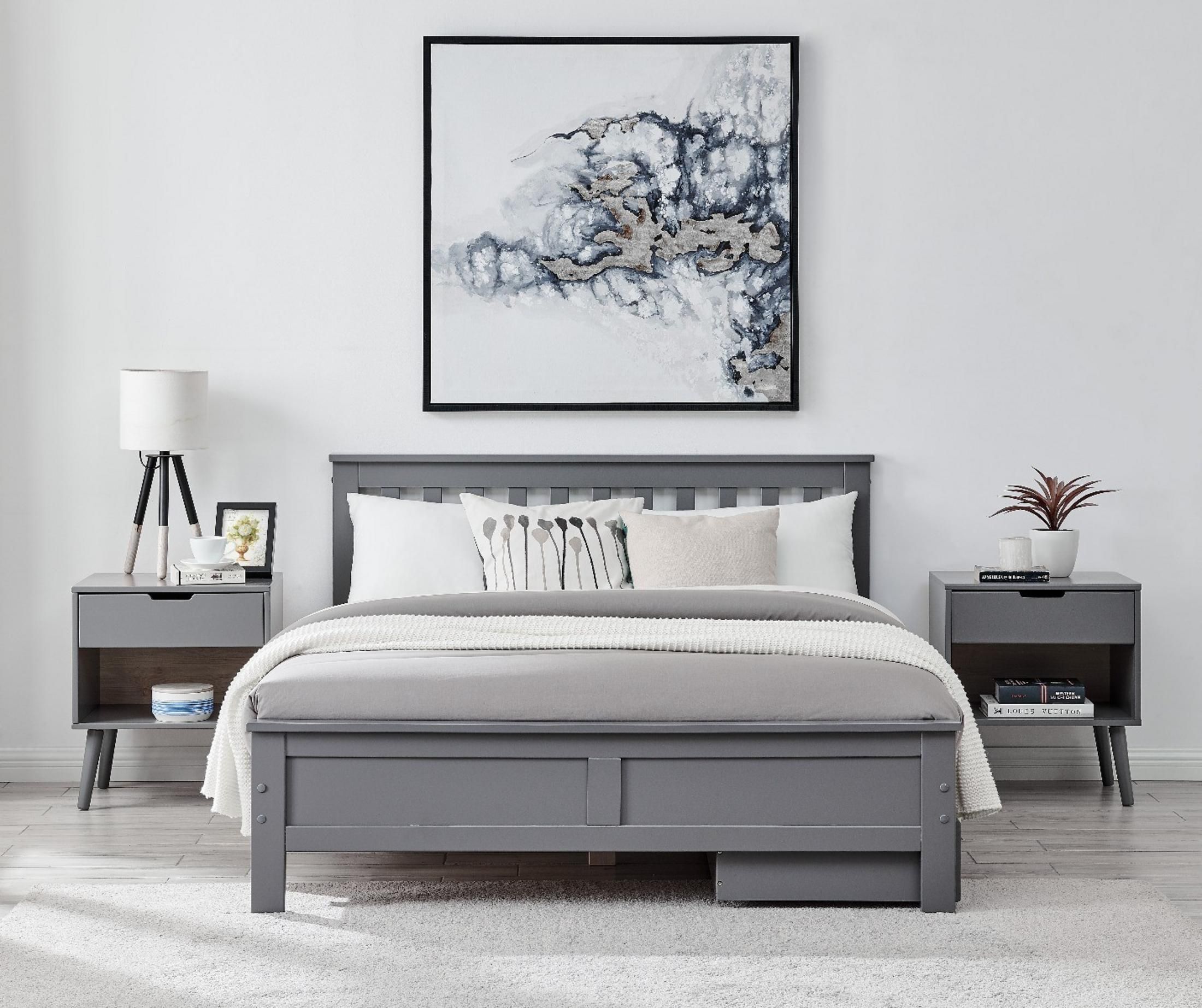 FurnitureboxUK Azure Modern White Solid Pine King Bed + Windsor Mattress + 2 Drawers in Grey 2
