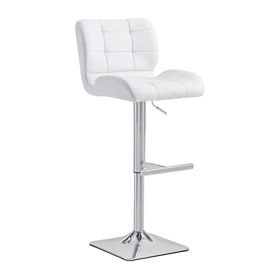 Candid Bar Stool In White Faux Leather With Chrome Plated Base