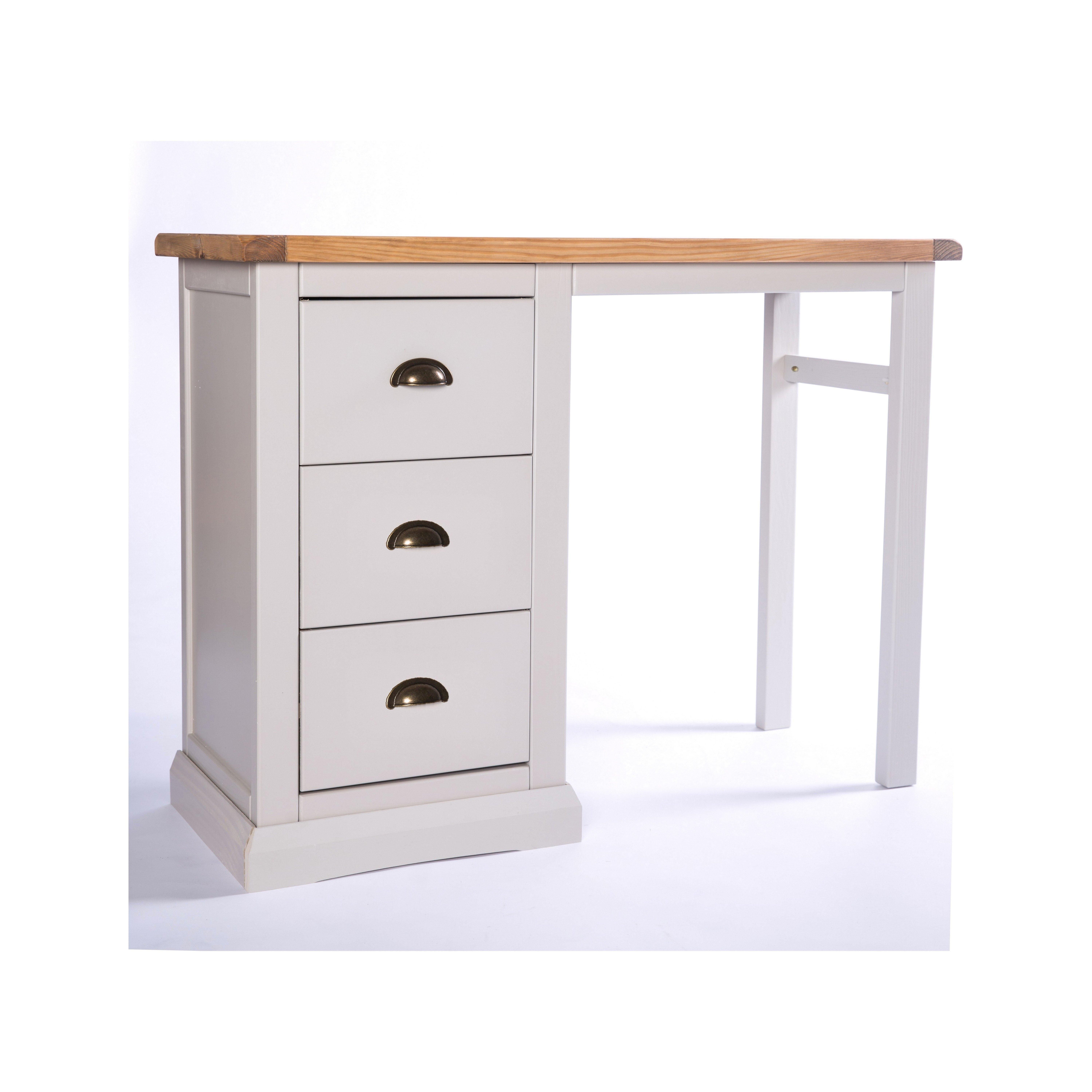 Cabinet Bits Loreo 3 Drawer Desk - Dressing Table Brass Cup Handle in Light Grey