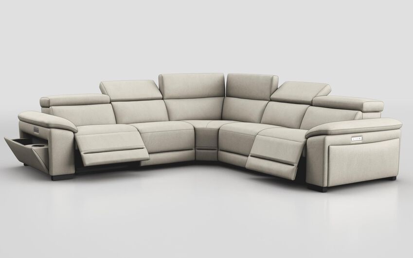 White Mesola 3 Corner 3 Power Sofa with Power & Manual Head Tilt