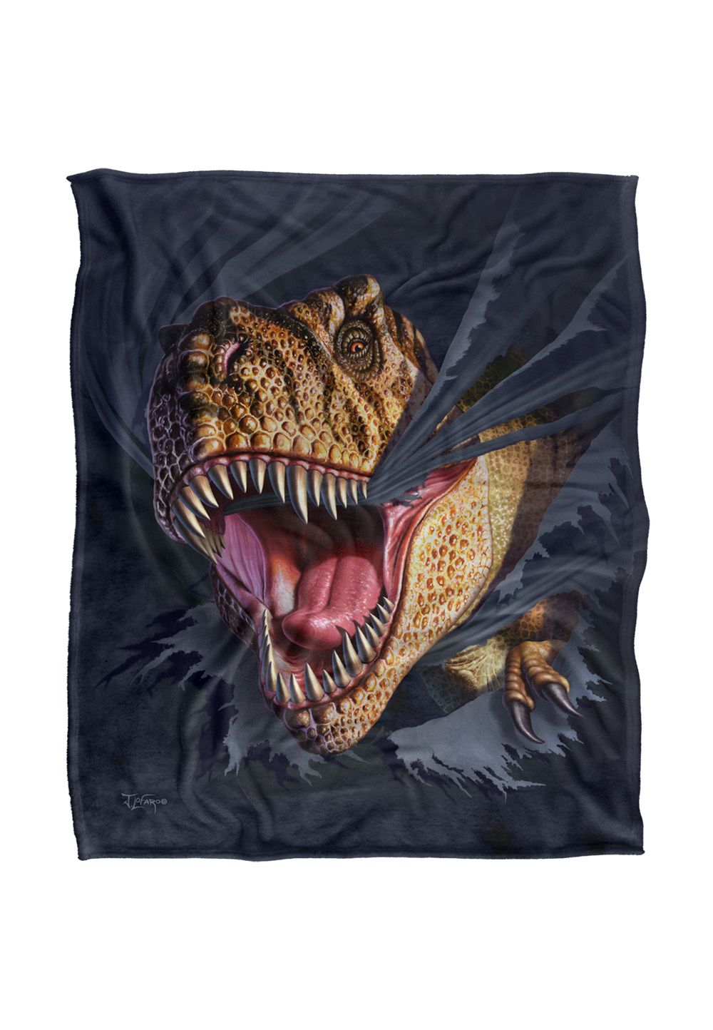 JQ Licensing Jlo T-Rex Ripping Dinosaur Silky Touch Super Soft Throw Blanket 152 X 127 cm in White