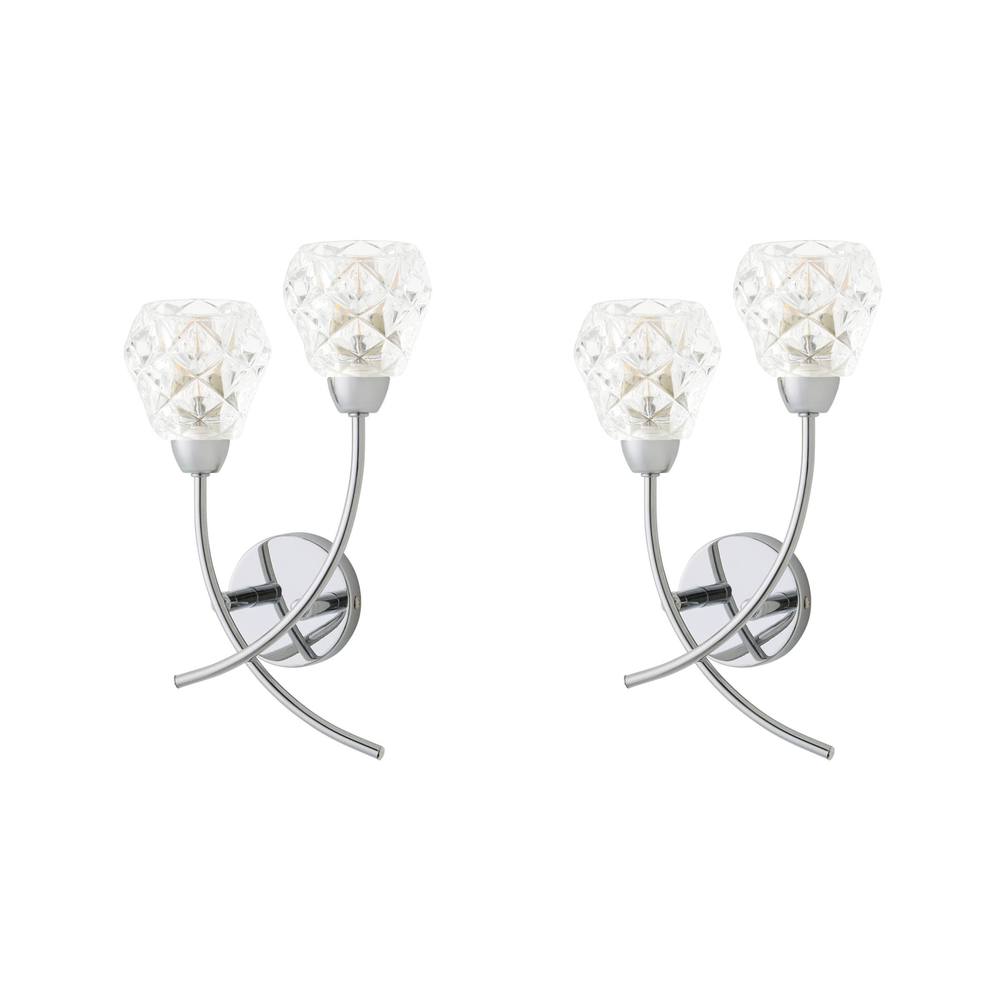 ValueLights Astley Pair of Chrome 2 Way Crystal Shade Wall Lights in Metallic Silver