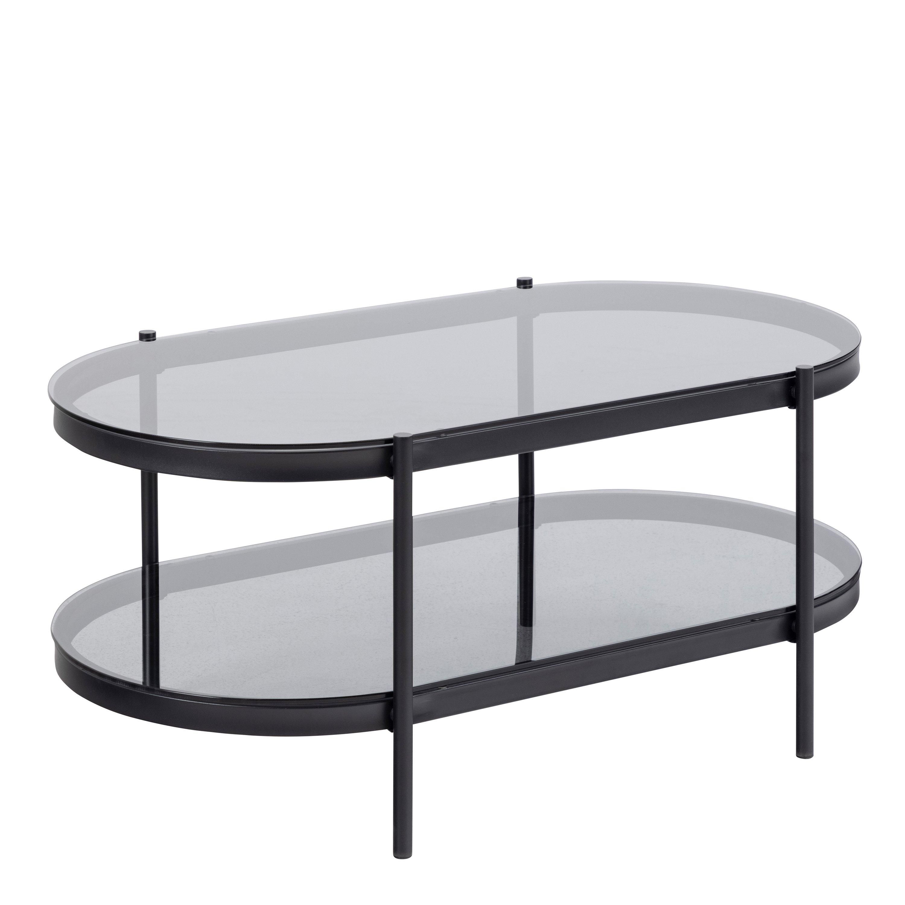 Furniture To Go Bayonne Oval Coffee Table with Smoked Glass Top in Black