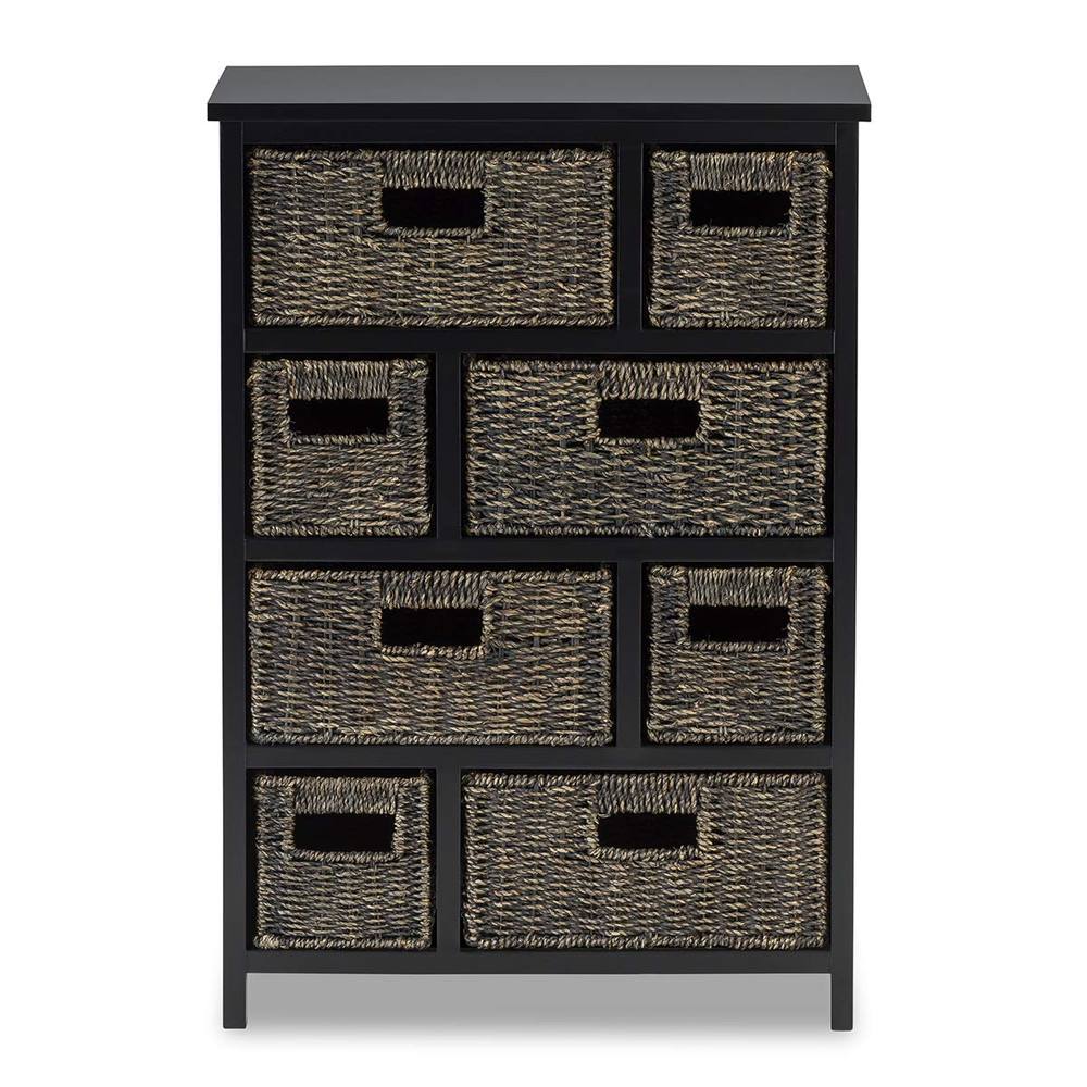 Statement Furniture Tetbury 8 Drawer Storage Unit- Black with Blackwash Seagrass Baskets