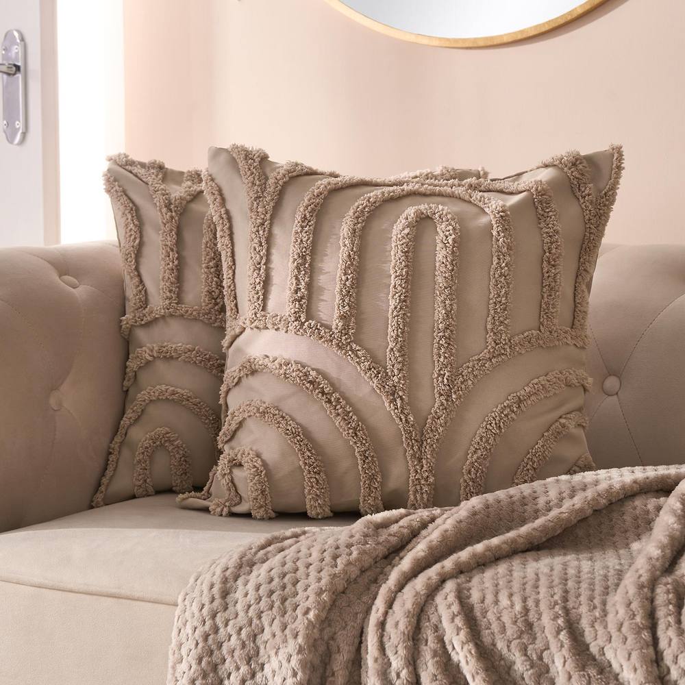 OHS 2 x Tufted Arches Cushion Cover Luxury Modern in Light Brown