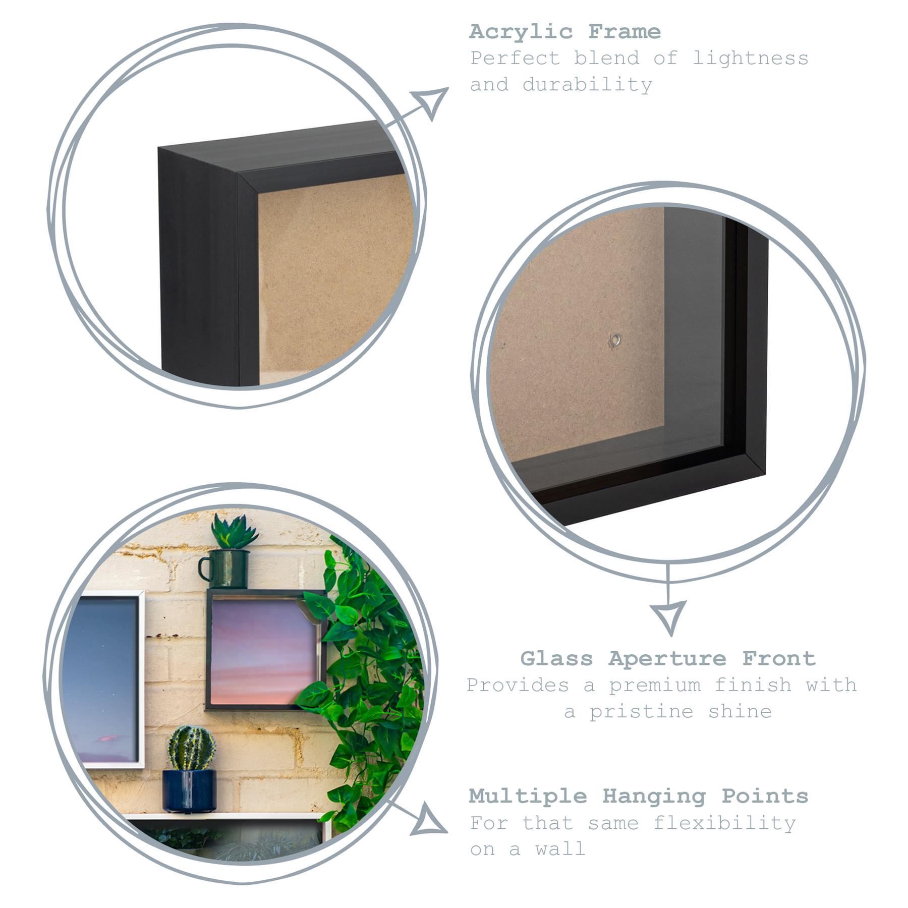 Nicola Spring 3D Deep Box Photo Frames - 8 x 8" with 4 x 4" Mount - White Mount - Pack of 2 in Black 2