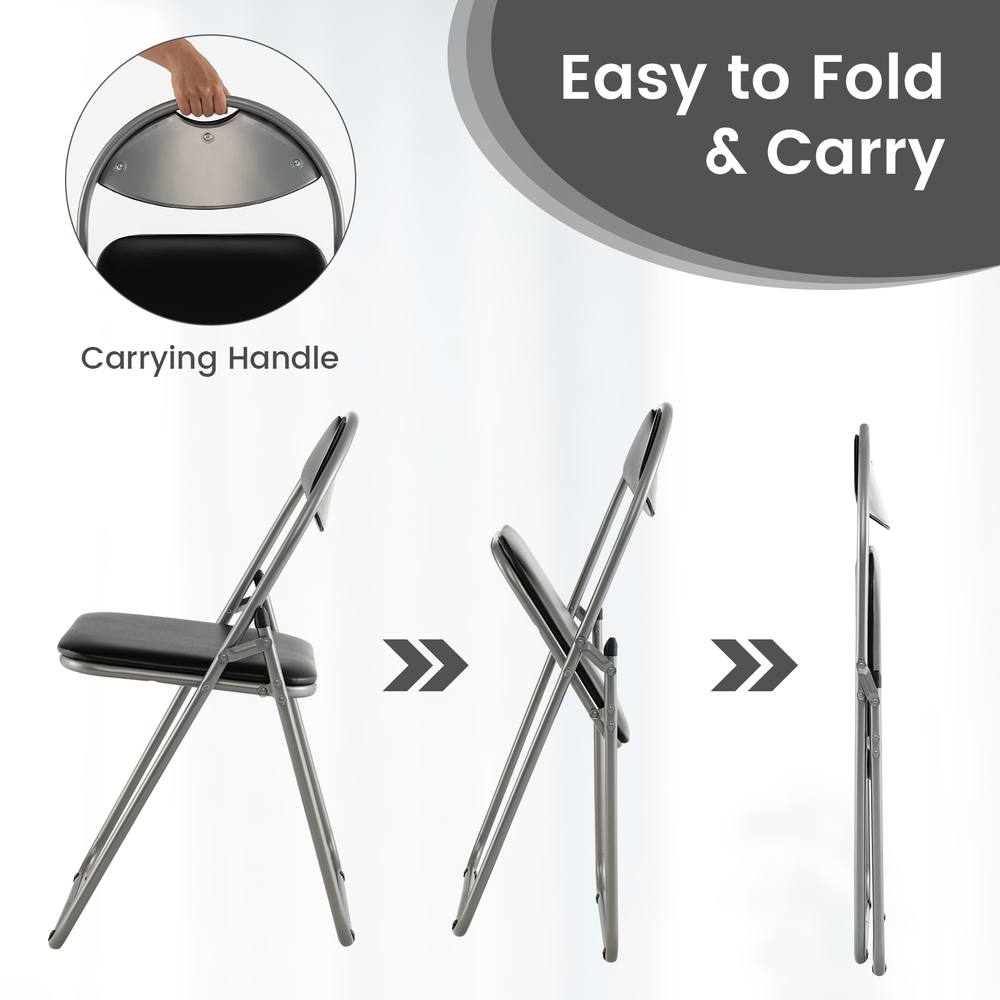 Costway Set of 4 Folding Metal Chair Padded Kitchen Dining Seat U-shaped Guest Chair in Black 4