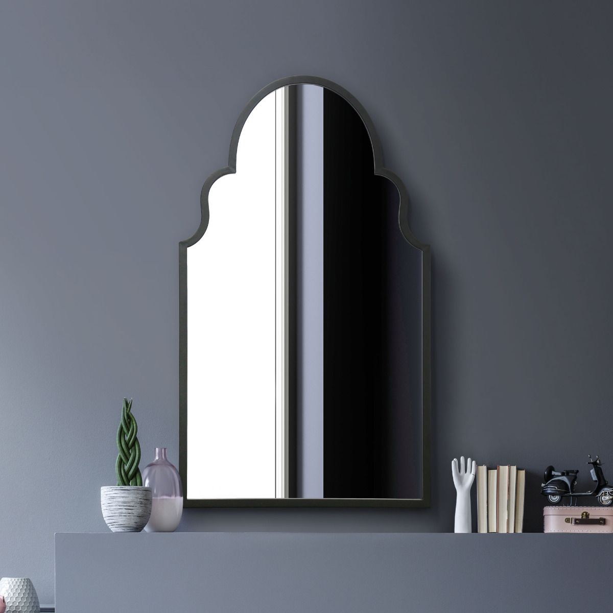 MirrorOutlet Black Metal Framed Arched Wall Mirror 41" X 24" (104CM X 61CM) 6
