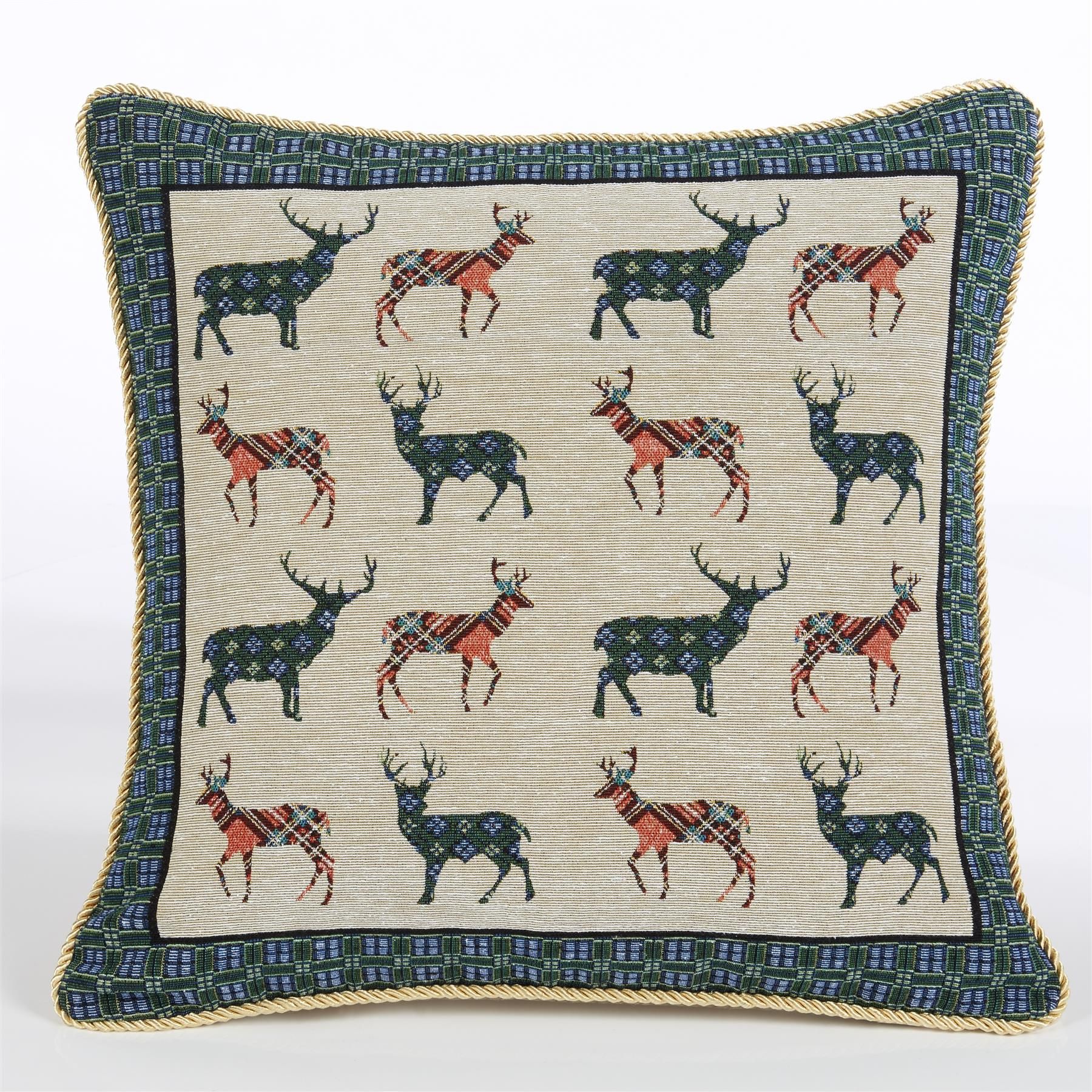 Luxury Living Christmas Stags Decorative Cushion Cover Only 45cm x 45cm in Green