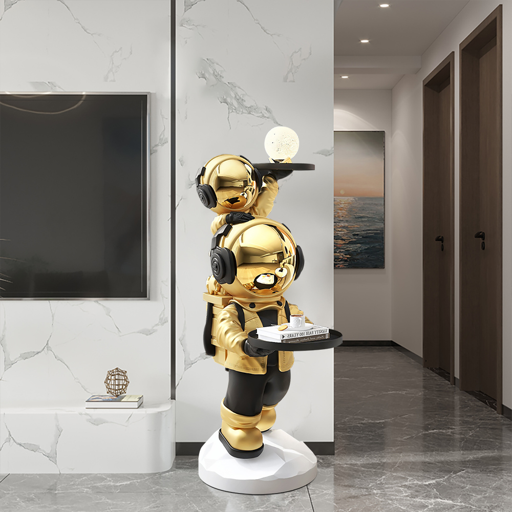 Modern Gold Astronaut Side Table Decorative Cocktail Table Floor Sculpture End Table with Tray Top