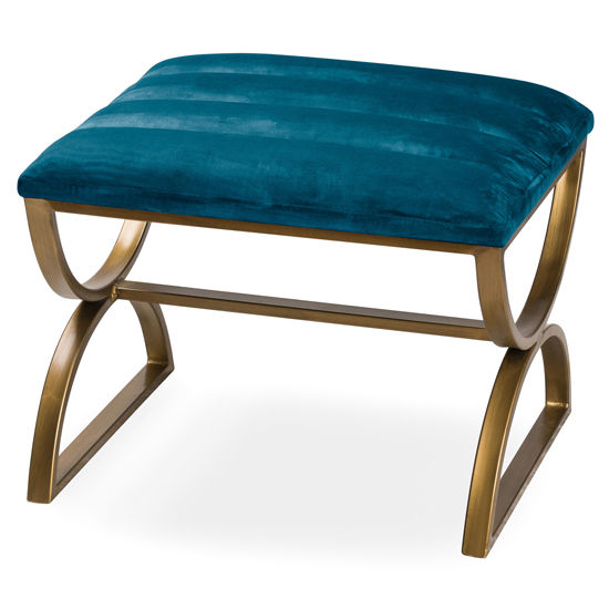 Creya Velvet Ribbed Footstool In Navy With Brass Base