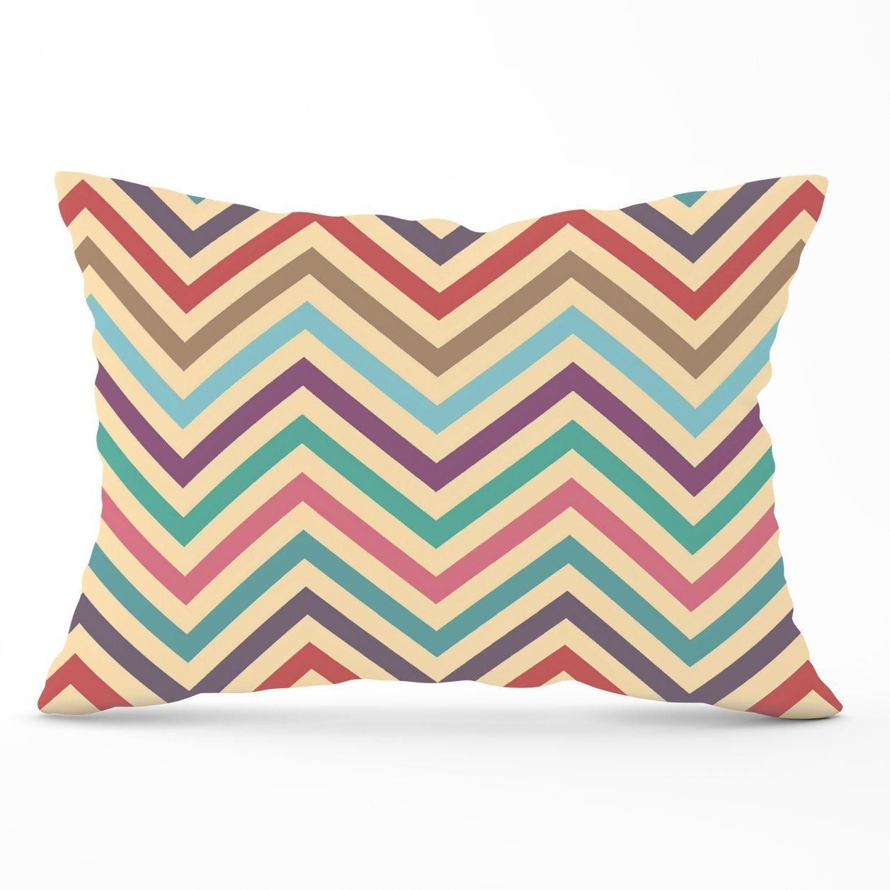 Warren Reed - Designer Geometric Vintage Colored Chevron Pattern Cushions in Green