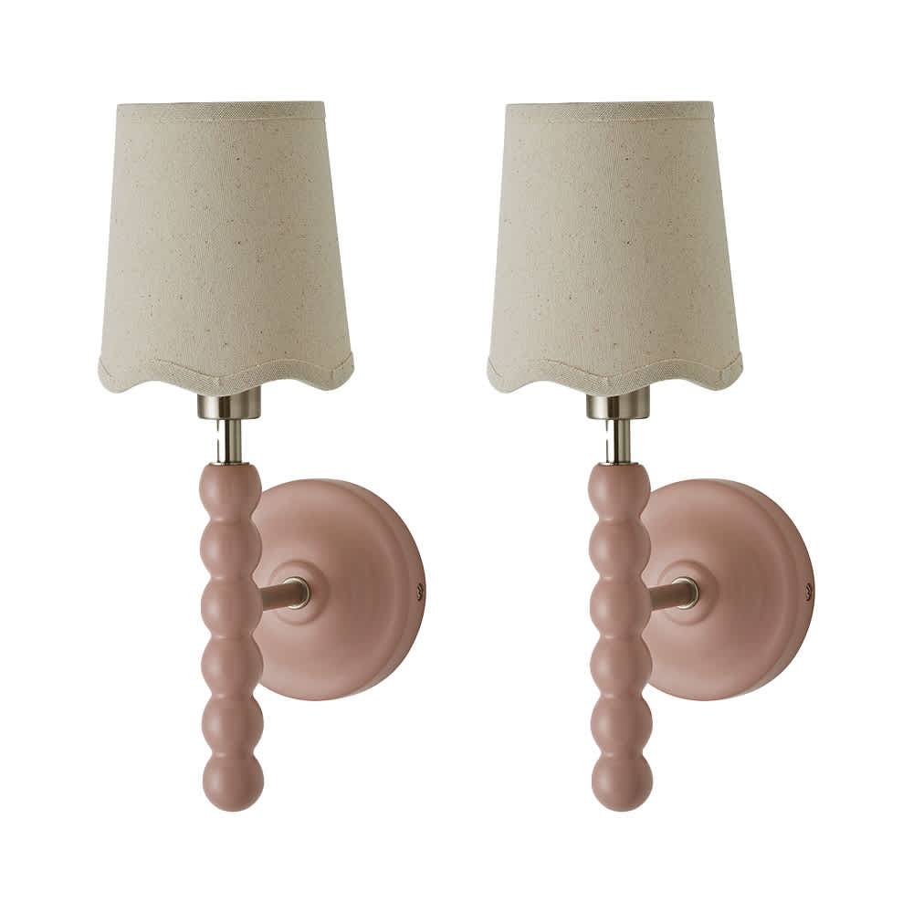 ValueLights Bobbins Pair of Pastel Wall Lights & Natural Linen Trim Lamp Shades in Pale Pink