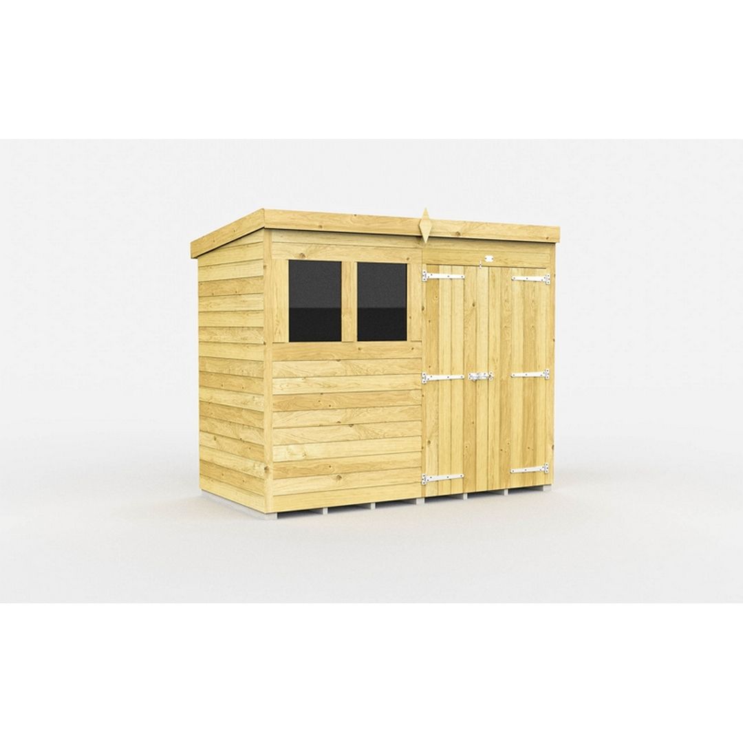 Buttercup Farm 8 x 4 Feet Pent Shed - Double Door W/ Windows - L118 x W243 x H201 cm in Brown