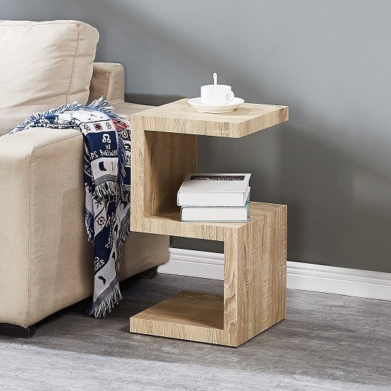Miami Wooden Contemporary S Shape Side Table In Oak Effect