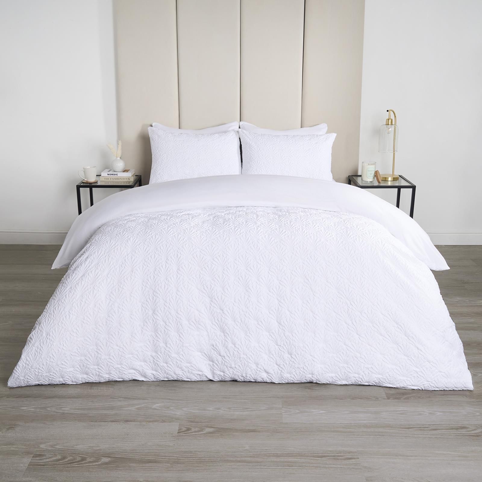 OHS Geometric Embossed Duvet Cover Bedding Set Textured in White