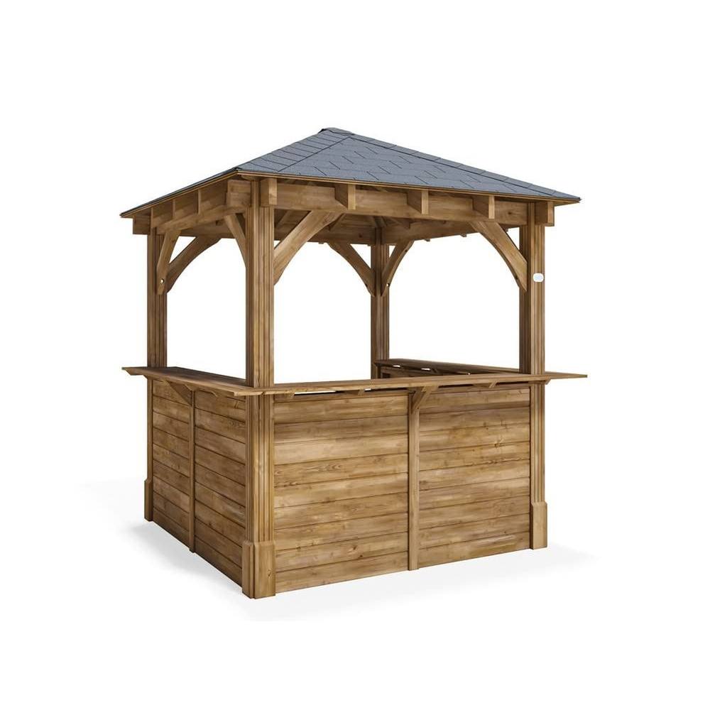 Dunster House Garden Bar Wooden Gazebo Heavy Duty 2.5m x 2.5m - Leviathan C in Brown