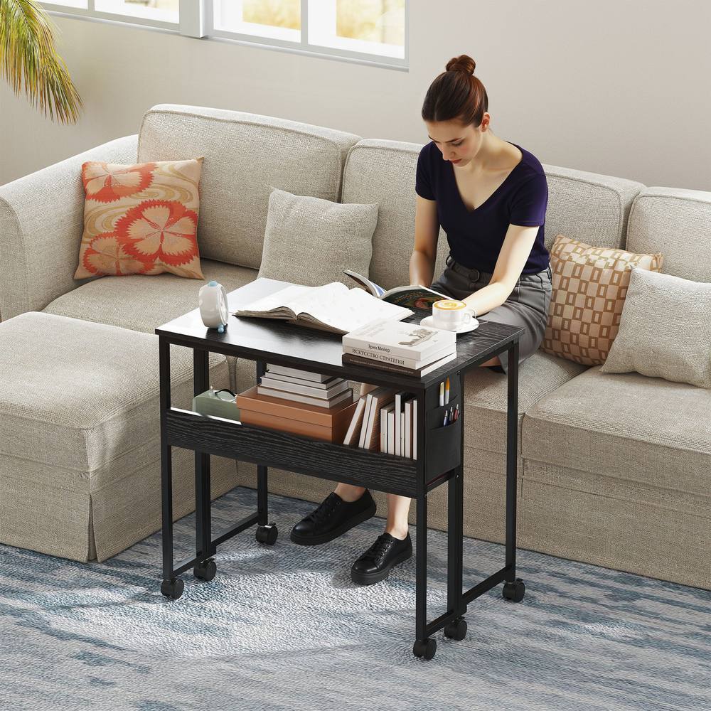 HOMCOM 80 cm Foldable Computer Desk on Wheels for Small Spaces, Black
