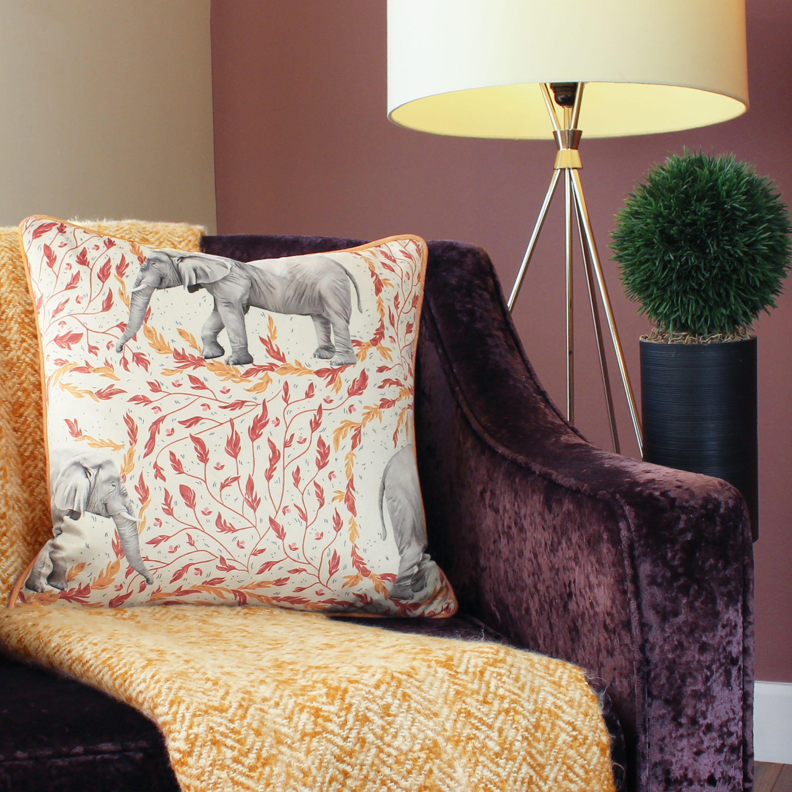 Paoletti Samui Elephant Velvet Printed Cushion in Gold