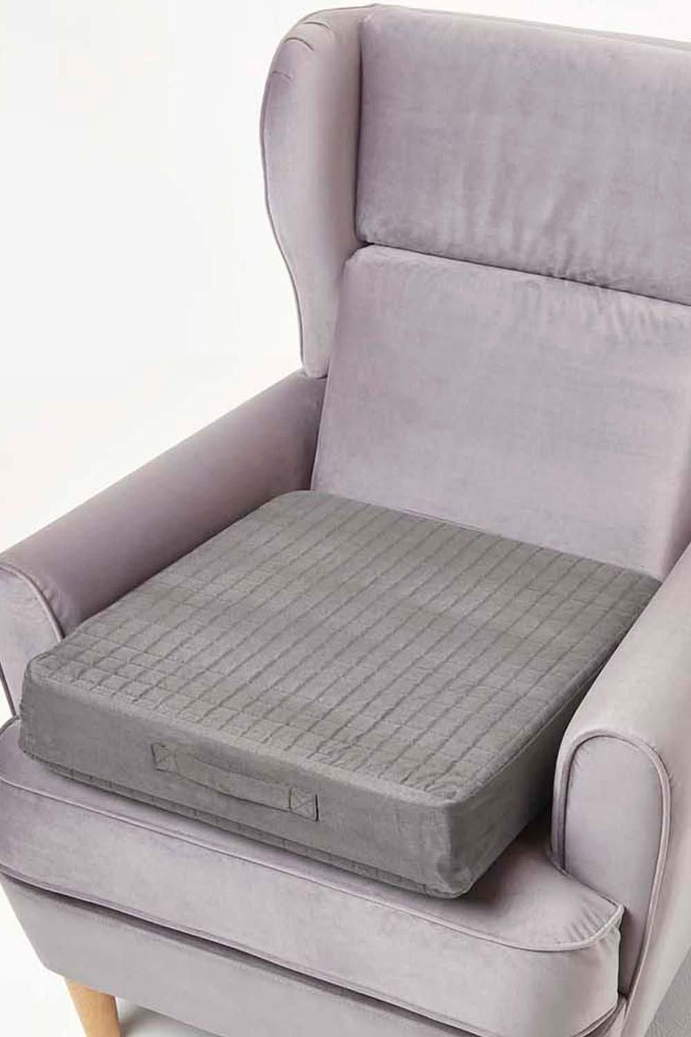 Homescapes Suede Orthopaedic Foam Armchair Booster Cushion in Grey