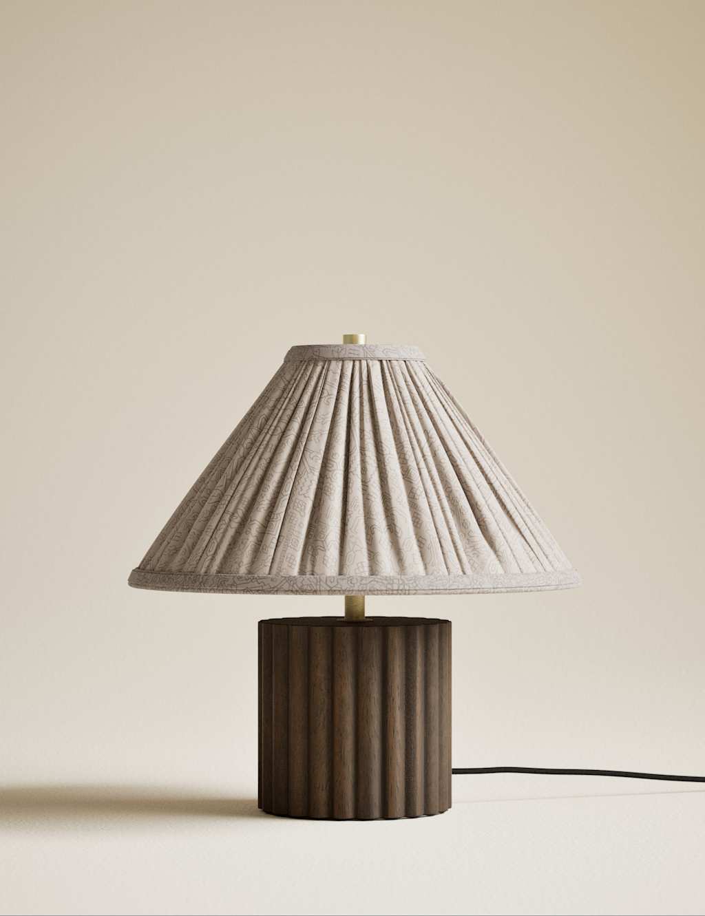 M&S Wood Ribbed Round Table Lamp Brown