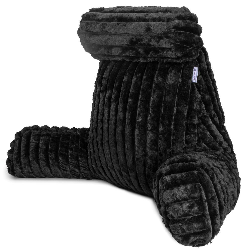 Aamira Reading Pillow Black Faux Fur Ribbed Memory Foam Support Cushion