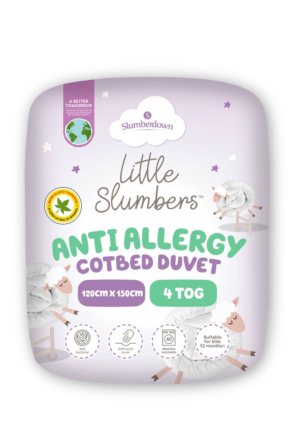 Slumberdown Little Slumbers Anti Allergy 4 Tog Cot Bed Duvet in White