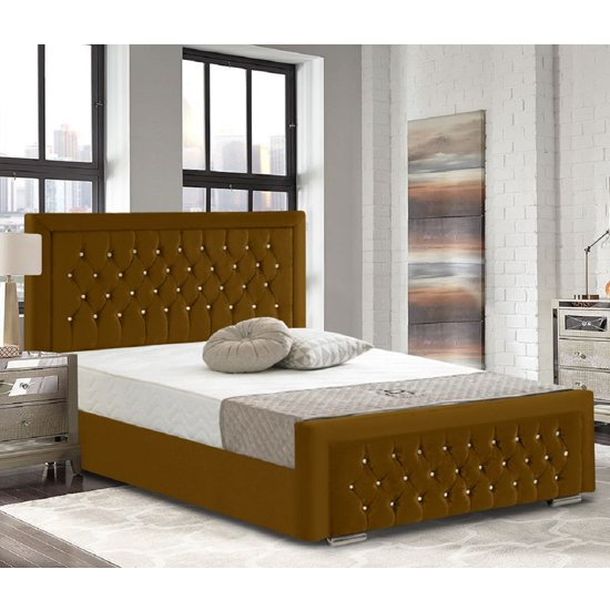 Lajatico Plush Velvet Upholstered Super King Size Bed In Mustard