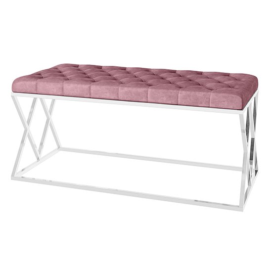 Adele Velvet Fabric Upholstered Dining Bench In Pink