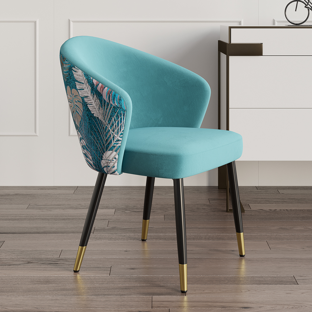 Set of 2 Velvet Dining Chairs Upholstered Modern Greenish Blue Dining Room Chairs with Arm