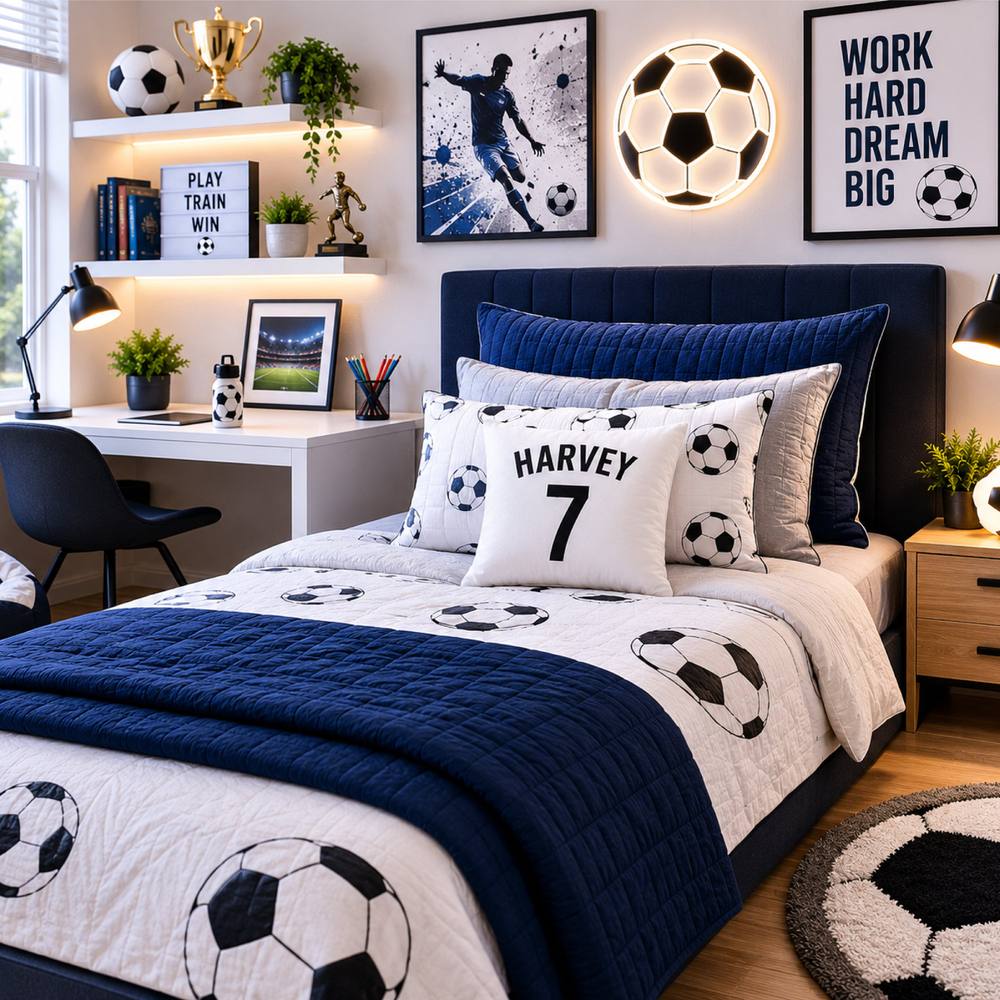 60 SECOND MAKEOVER Personalised Football Cushion Cover in White
