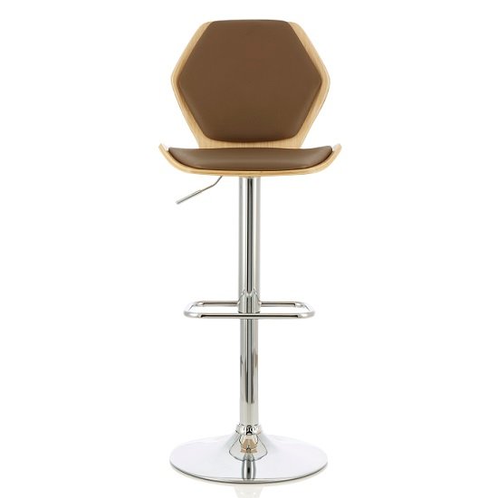 Melanie Bar Stool In Oak And Beige PU With Chrome Base
