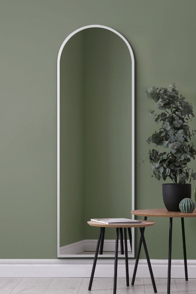 MirrorOutlet White Framed Arched Leaner/Wall Mirror 71" X 24" (180CM X 60CM)
